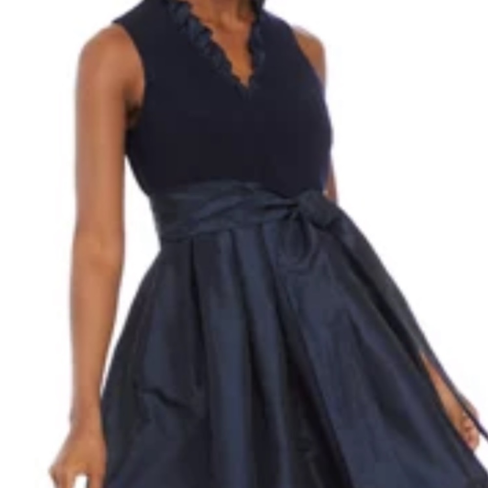 Jessica Howard’s Women’s Blue Ruffle Collar Cocktail Dress with Belt